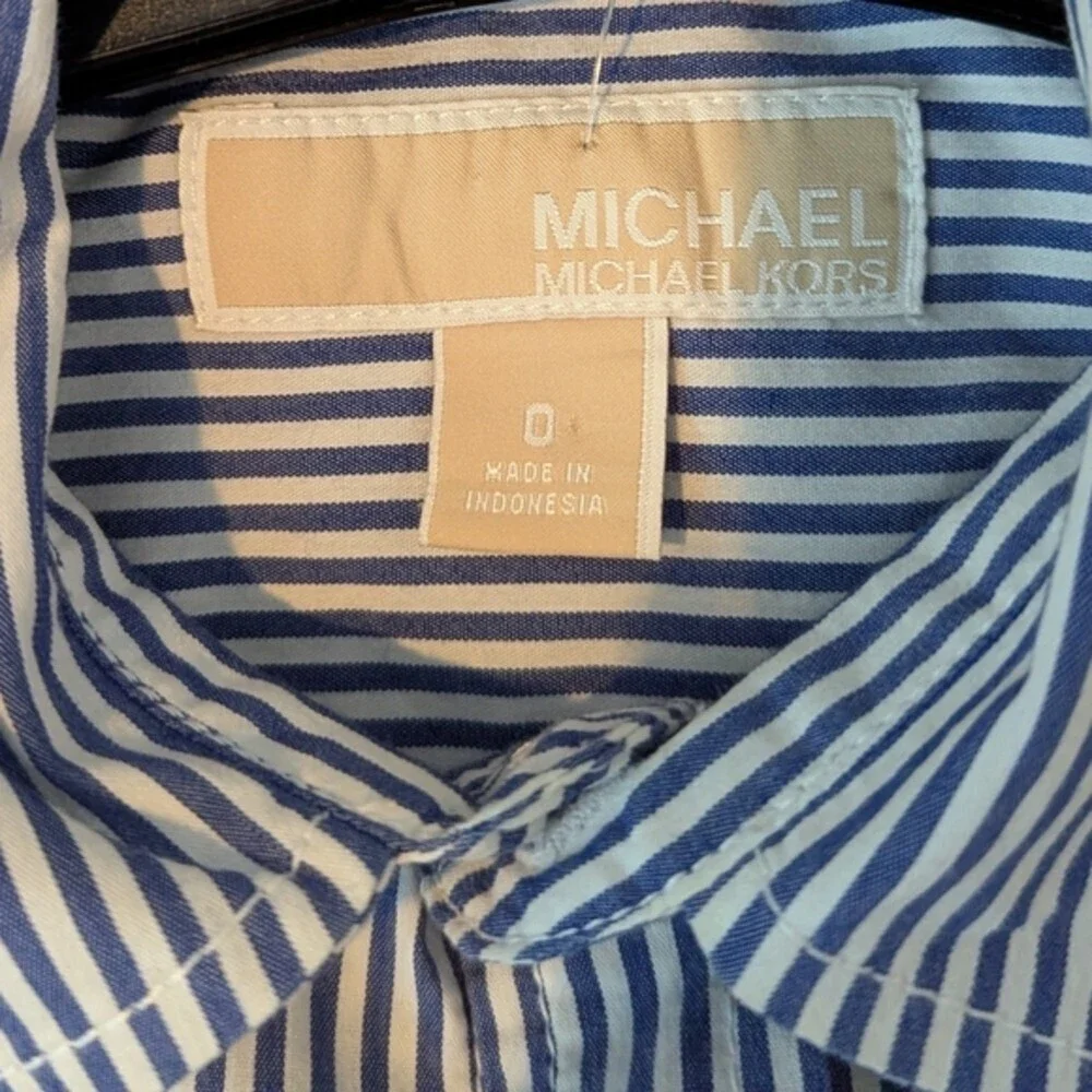 Michael Kors Women's (Size 0) Blue & White Striped Button-Down Blouse